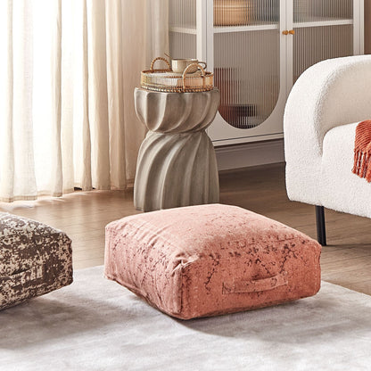 Floor Cushion Light Red Cotton 50 x 50 x 20cm Abstract Pattern Square Pouffe EPS Ball Fill