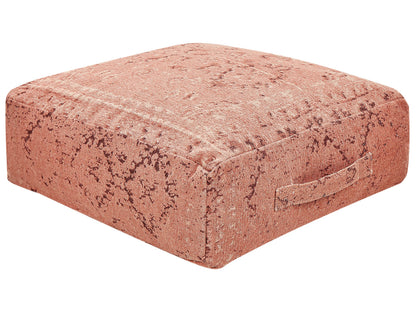 Floor Cushion Light Red Cotton 50 x 50 x 20cm Abstract Pattern Square Pouffe EPS Ball Fill