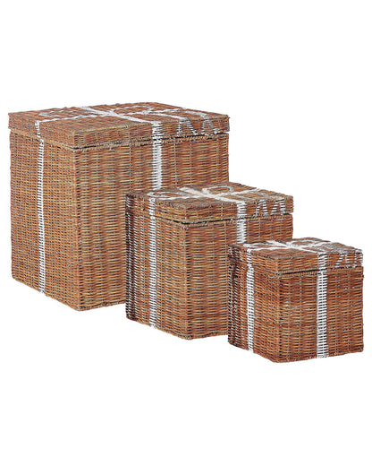 Rattan Storage Gift Boxes Set of 3 Brown Square Decor