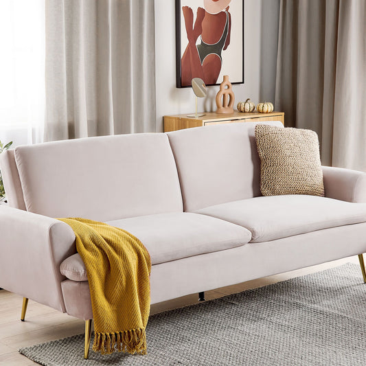 Sofa Bed Beige Velvet 3 Seater Click Clack