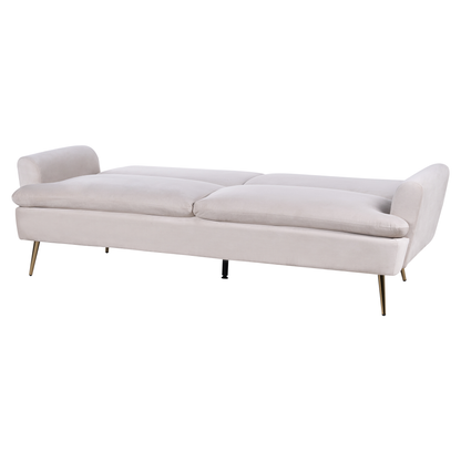 Sofa Bed Beige Velvet 3 Seater Click Clack