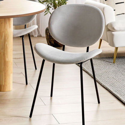 Set of 2 Dining Chairs Light Grey Velvet With Black Iron Legs