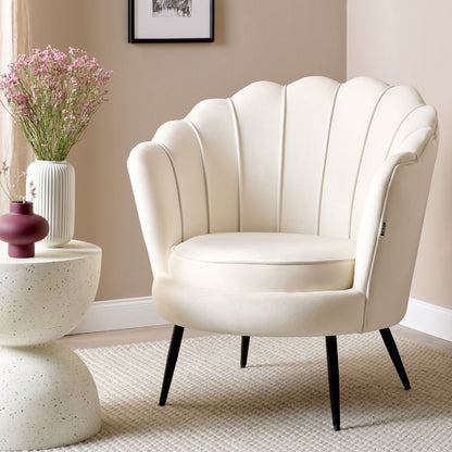 Armchair Off White Velvet Novelty Shape Metal Legs Retro