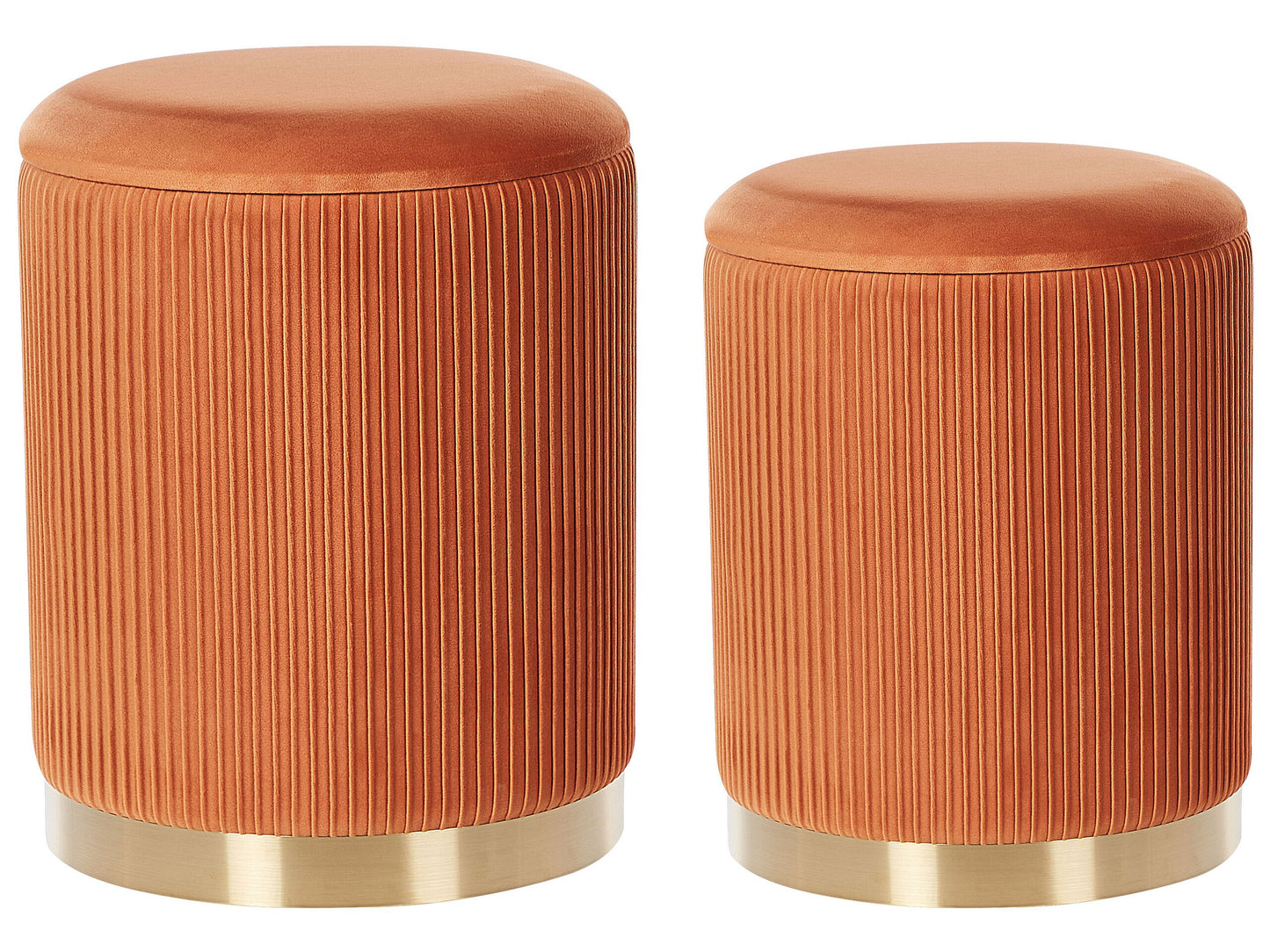 Set Of 2 Orange Velvet Storage Pouffes With Gold Base Modern Tufted Accent