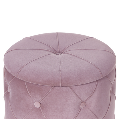 Pink Velvet Button Tufted Storage Pouffes Set Golden Base