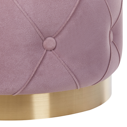 Pink Velvet Button Tufted Storage Pouffes Set Golden Base