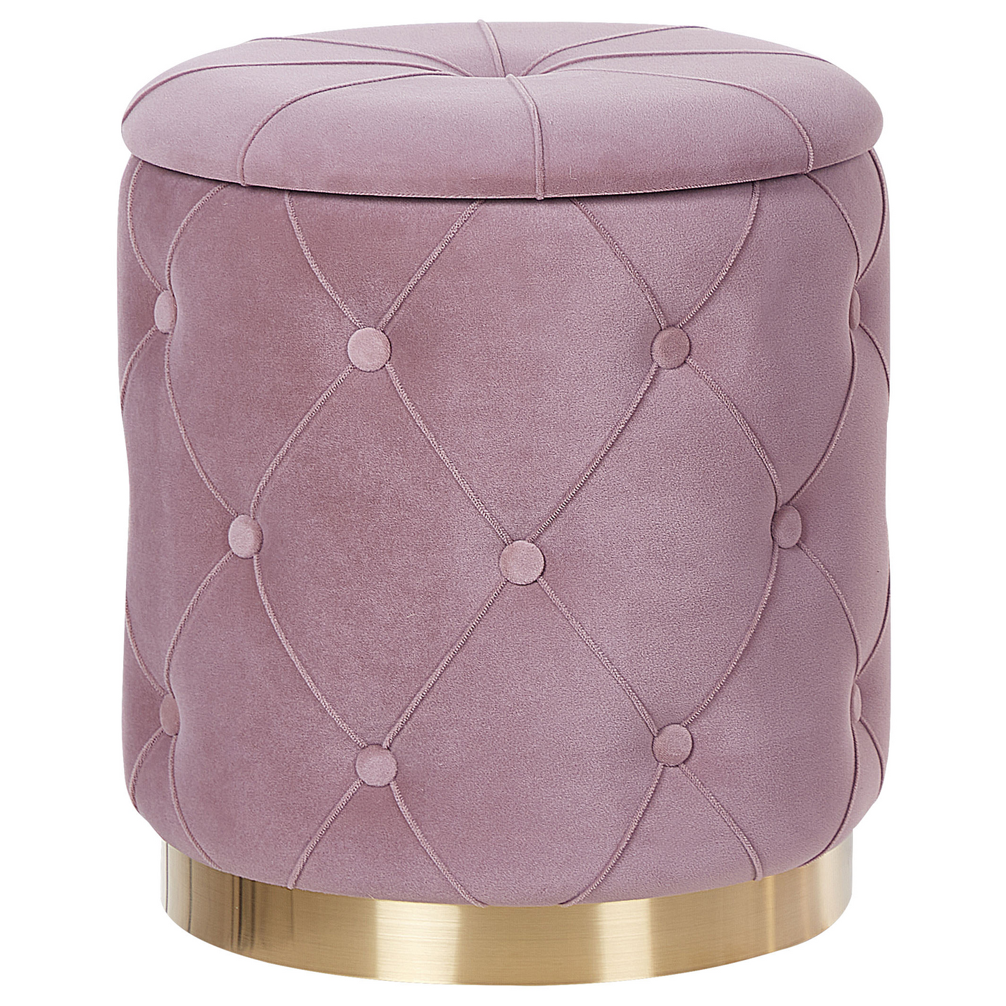 Pink Velvet Button Tufted Storage Pouffes Set Golden Base