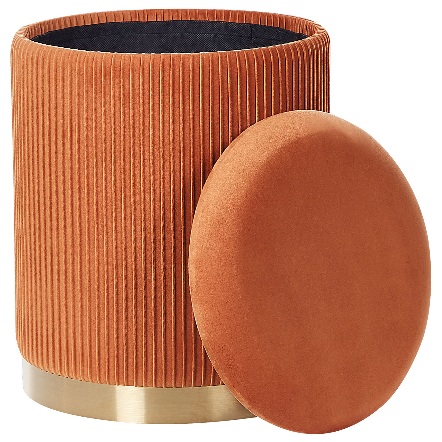 Set Of 2 Orange Velvet Storage Pouffes With Gold Base Modern Tufted Accent