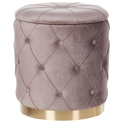 Taupe Storage Pouffes With Button Tufting And Golden Base