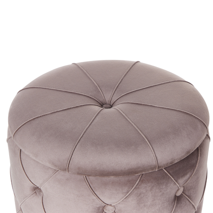 Taupe Storage Pouffes With Button Tufting And Golden Base