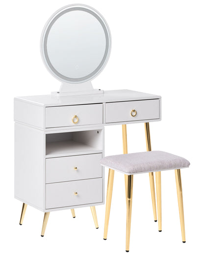Glam Design Dressing Table White Gold LED Mirror With 6 Drawers