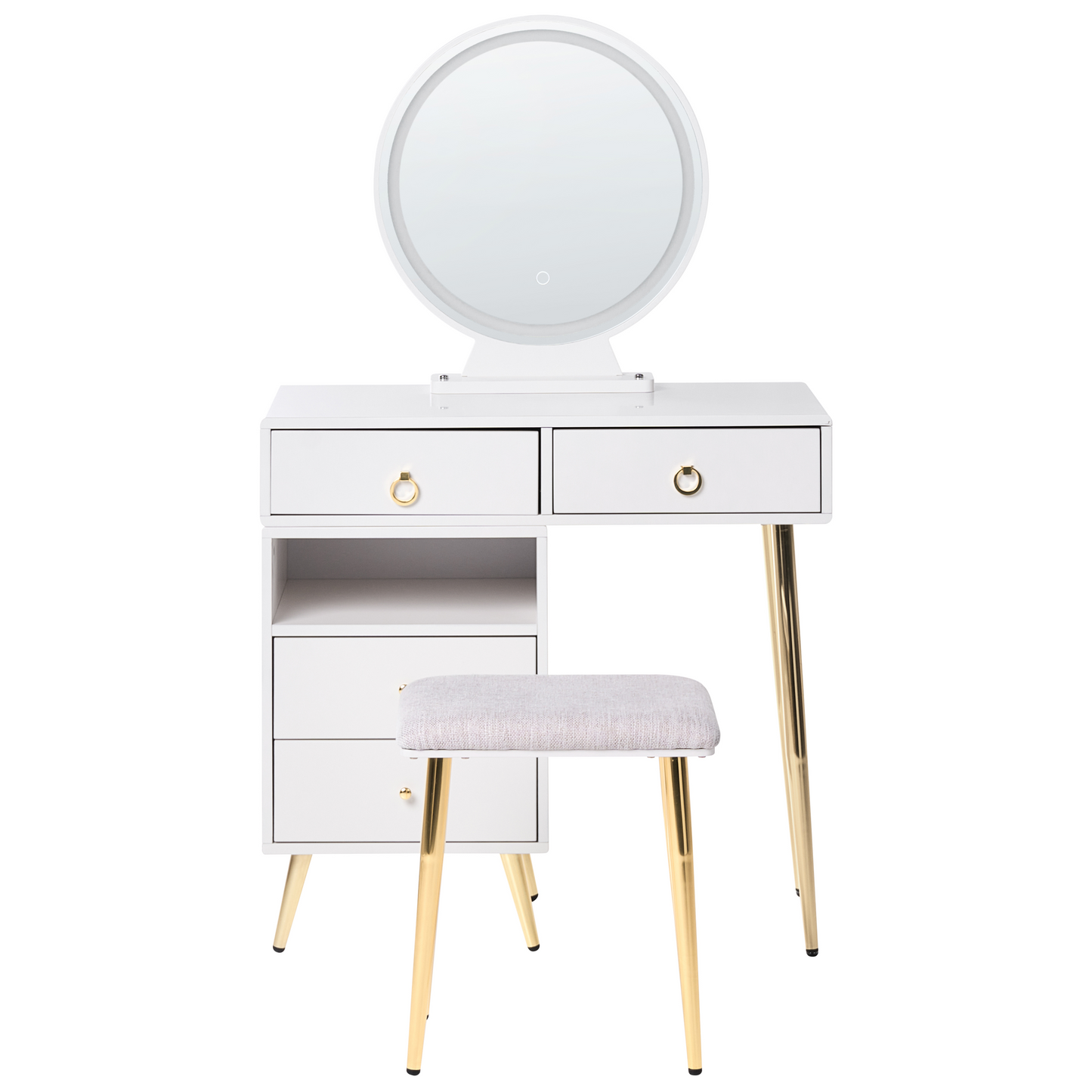 Glam Design Dressing Table White Gold LED Mirror With 6 Drawers