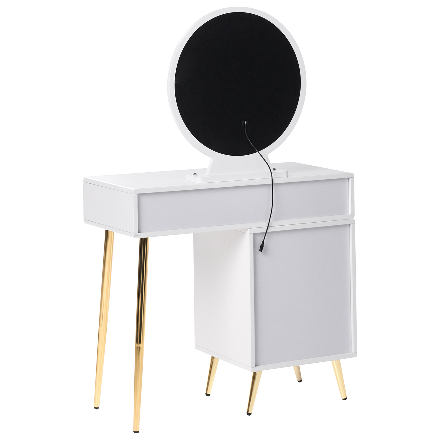 Glam Design Dressing Table White Gold LED Mirror With 6 Drawers