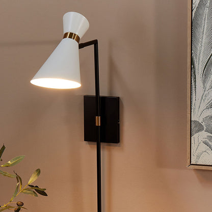 Wall Lamp Adjustable Shade White Metal Gold Accents Indus