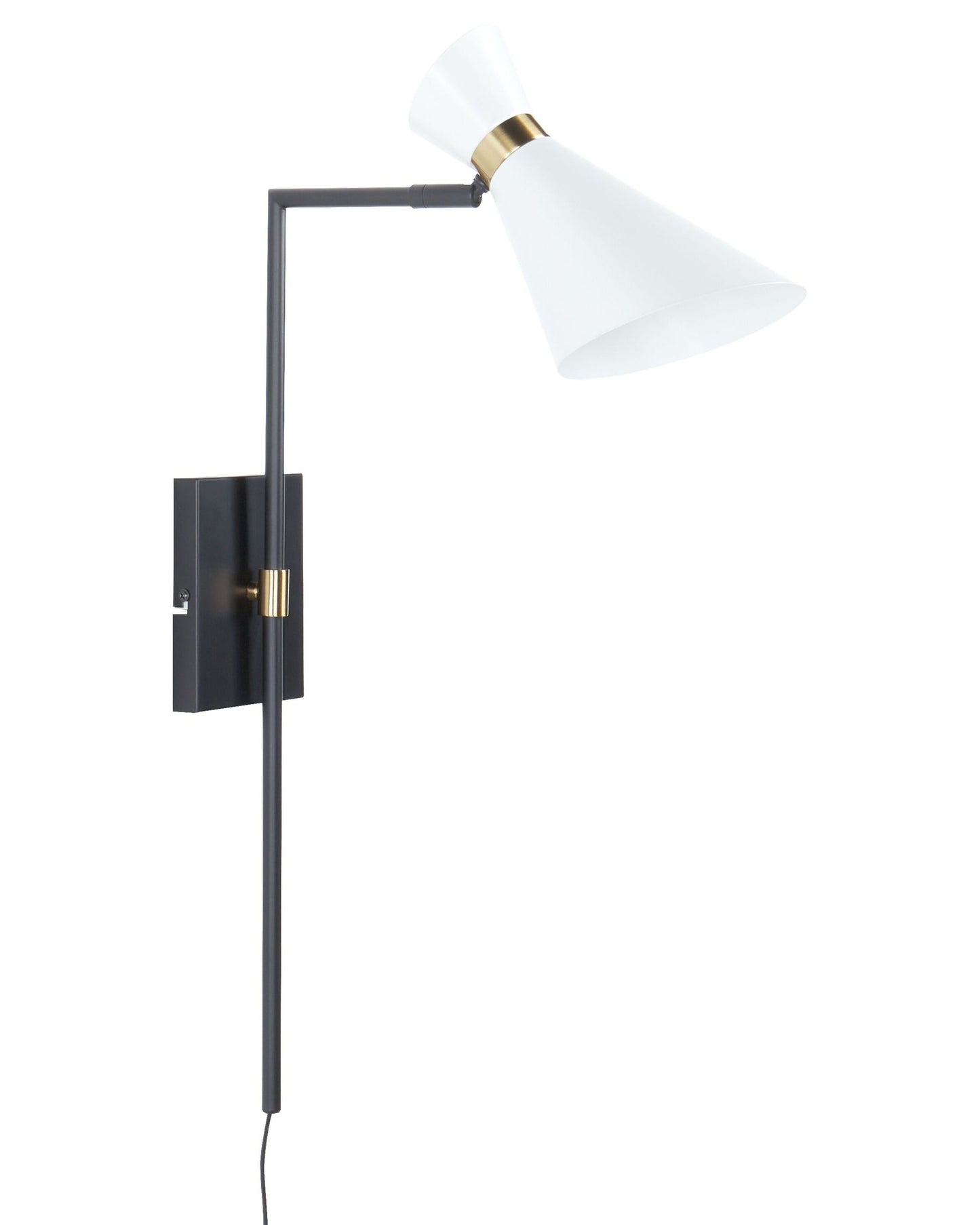 Wall Lamp Adjustable Shade White Metal Gold Accents Indus