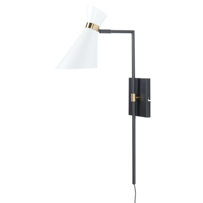 Wall Lamp Adjustable Shade White Metal Gold Accents Indus