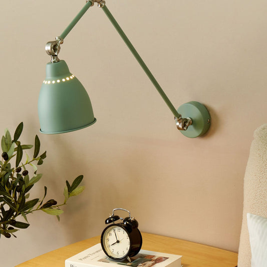 Wall Spot Lamp Light Green Metal 14cm Diameter Matte Finish Adjustable Swing Arm Reading Light Modern Design