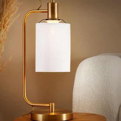 Table Lamp White Linen Shade Brushed Copper Base 46cm