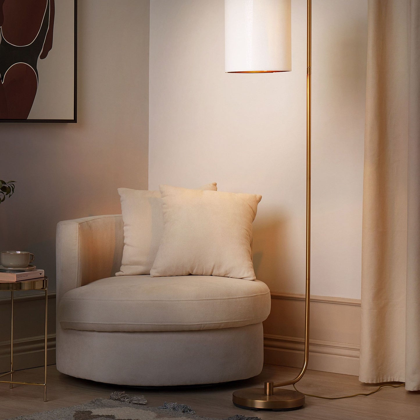 Floor Lamp Copper Base White Linen Shade 156cm