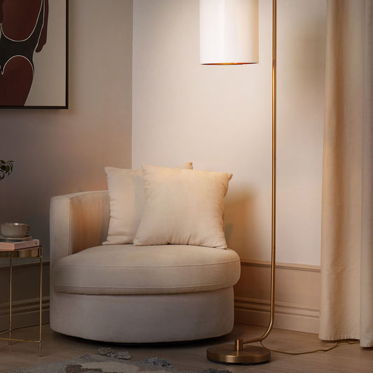 Floor Lamp Copper Base White Linen Shade 156cm