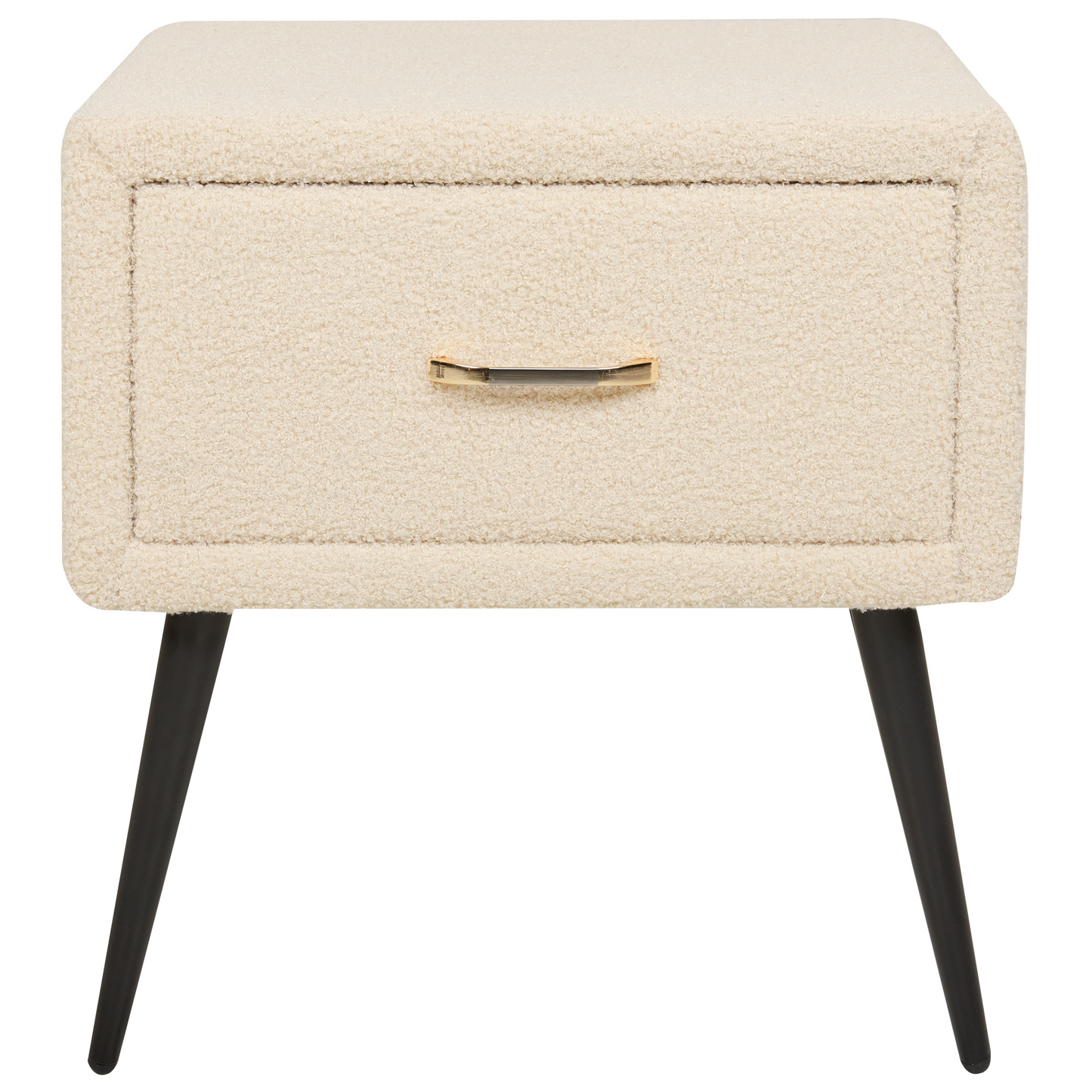 Bedside Table Beige Boucle Upholstery Nightstand With Drawer