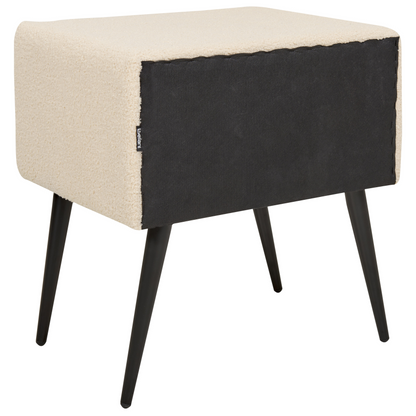 Bedside Table Beige Boucle Upholstery Nightstand With Drawer