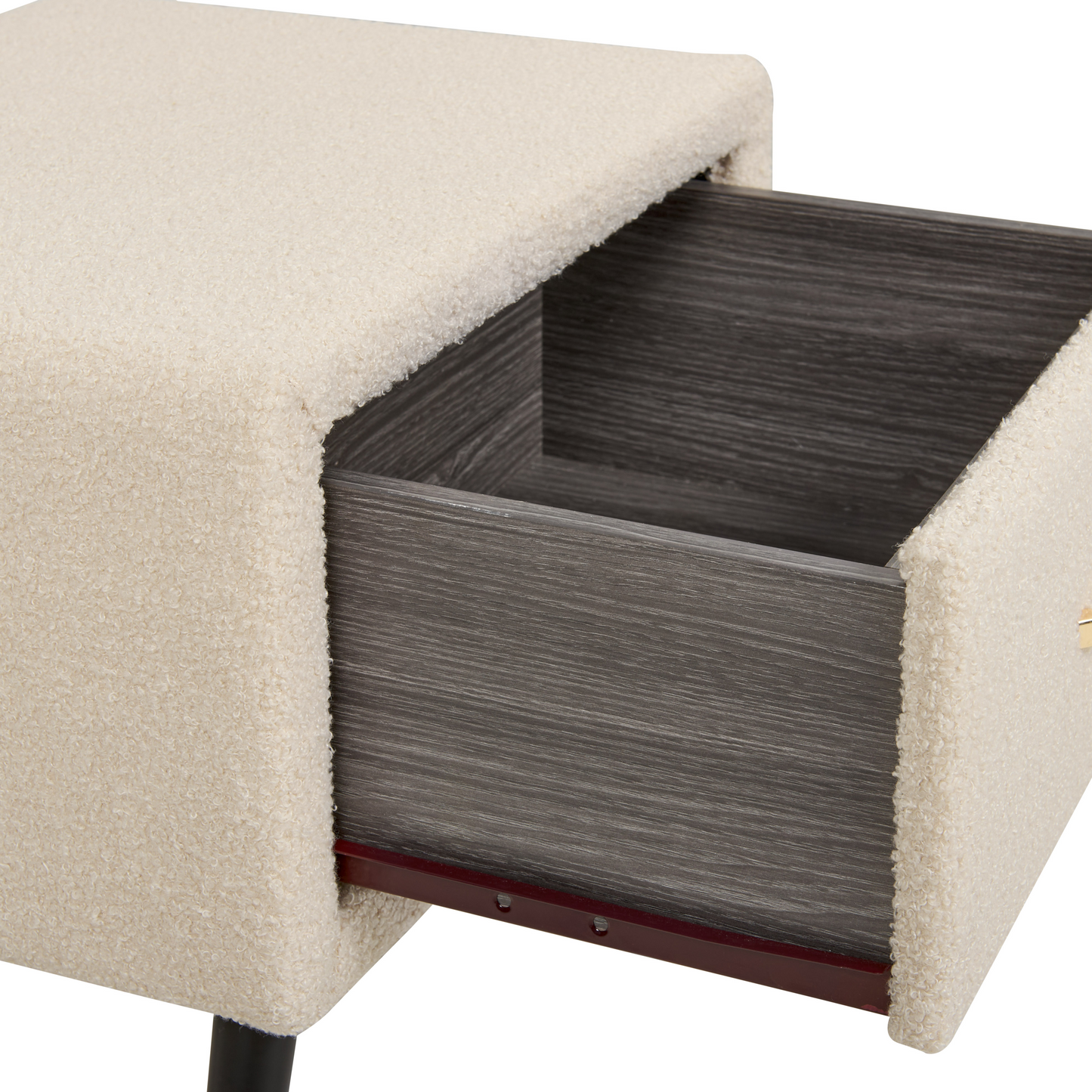 Bedside Table Beige Boucle Upholstery Nightstand With Drawer
