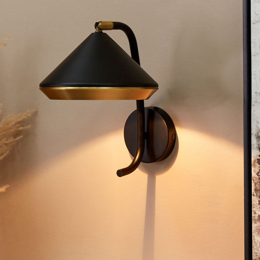 Wall Lamp Black Copper Metal Cone Shade 20 x 30 x 28cm Modern Industrial Spotlight for Living Room
