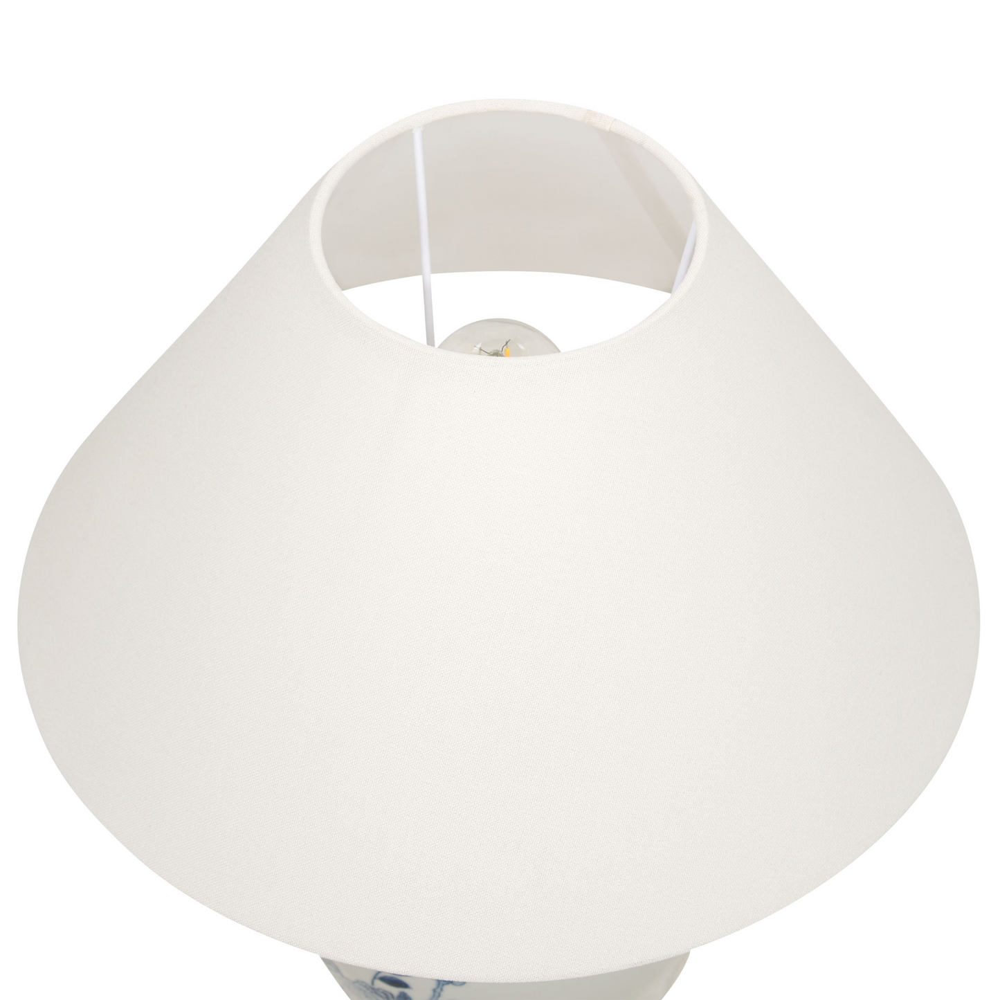 Bedside Table Lamp With White And Blue Porcelain Base And Linen Drum Shade 55cm Modern