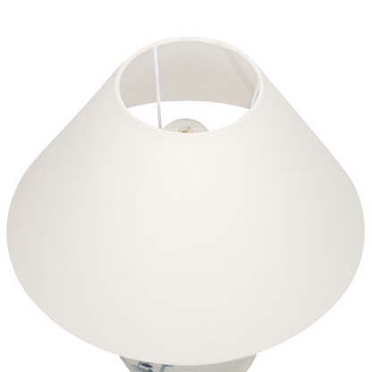 Bedside Table Lamp With White And Blue Porcelain Base And Linen Drum Shade 55cm Modern