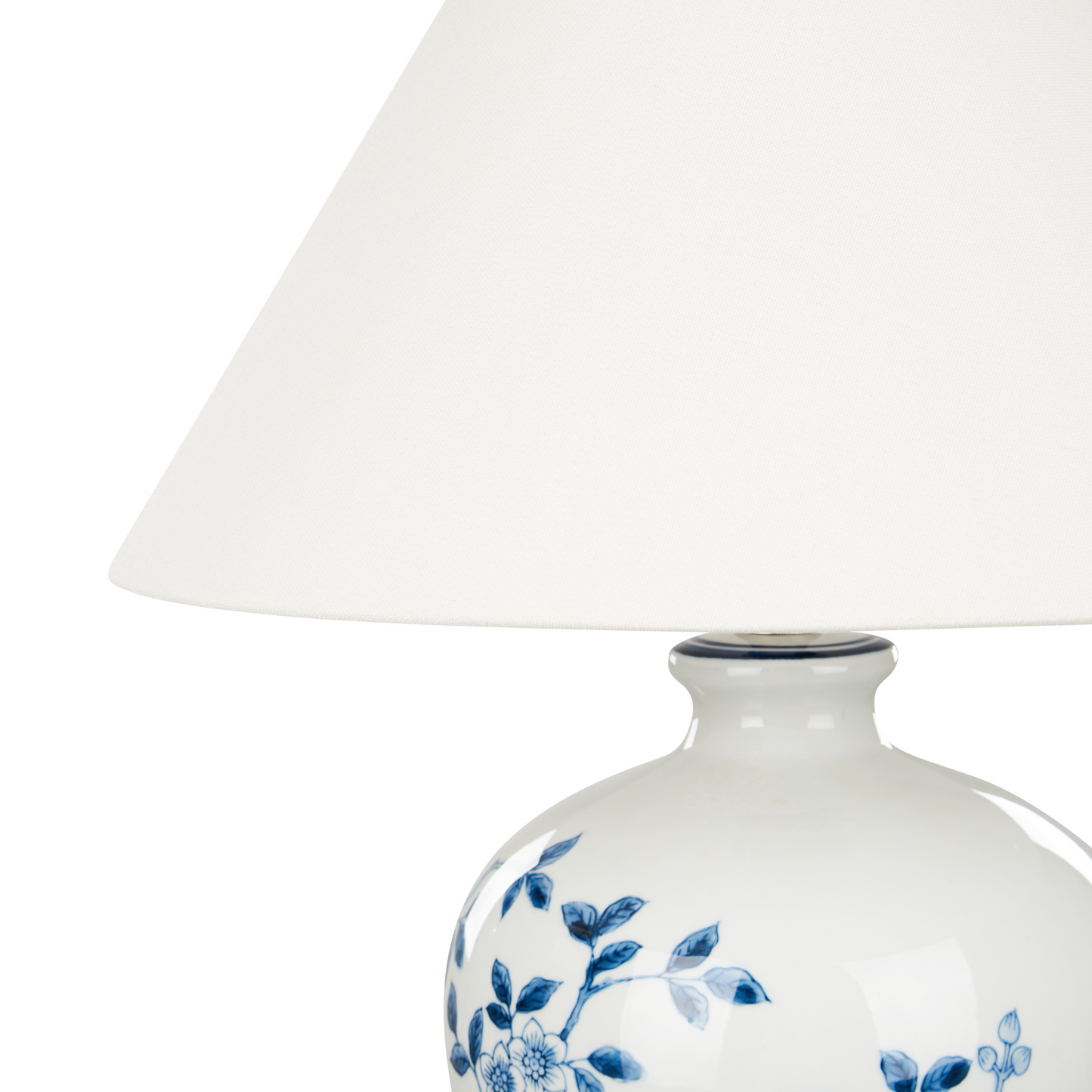 Bedside Table Lamp With White And Blue Porcelain Base And Linen Drum Shade 55cm Modern