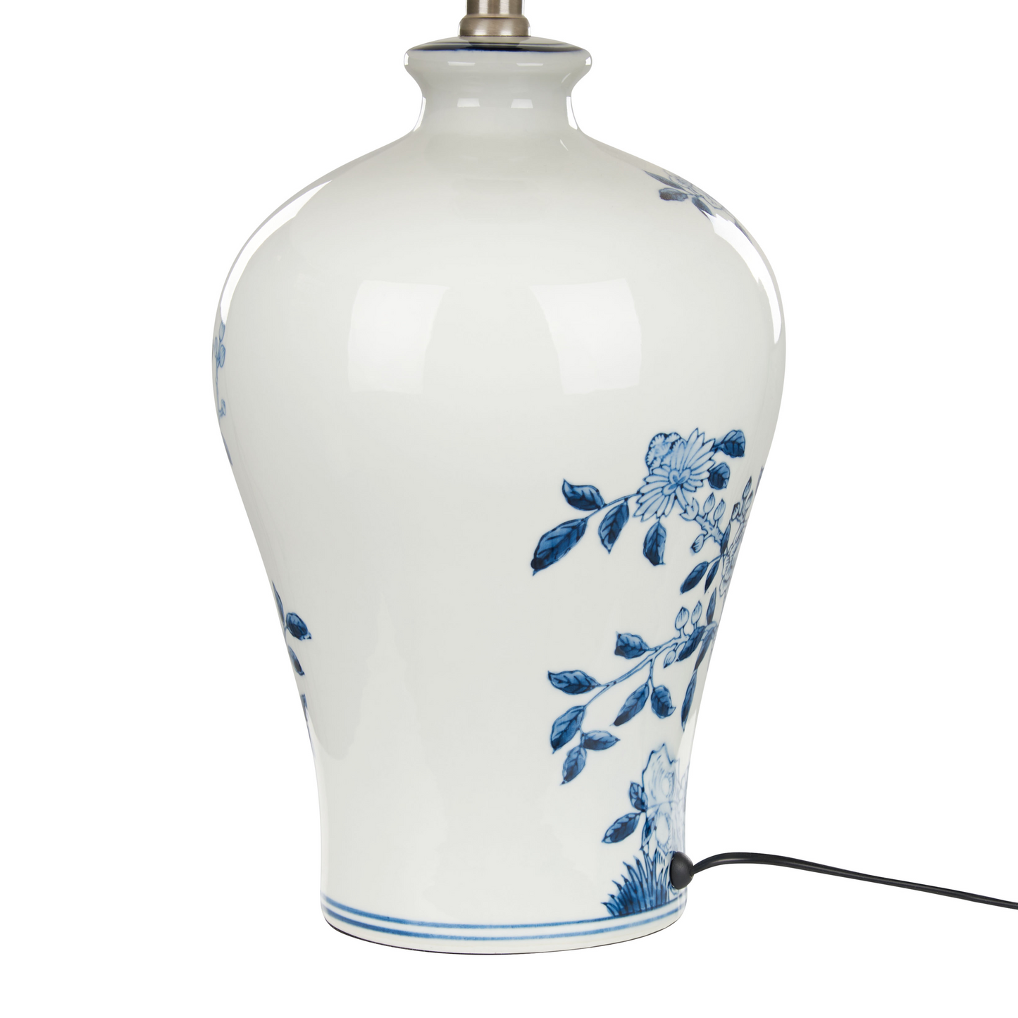 Bedside Table Lamp With White And Blue Porcelain Base And Linen Drum Shade 55cm Modern
