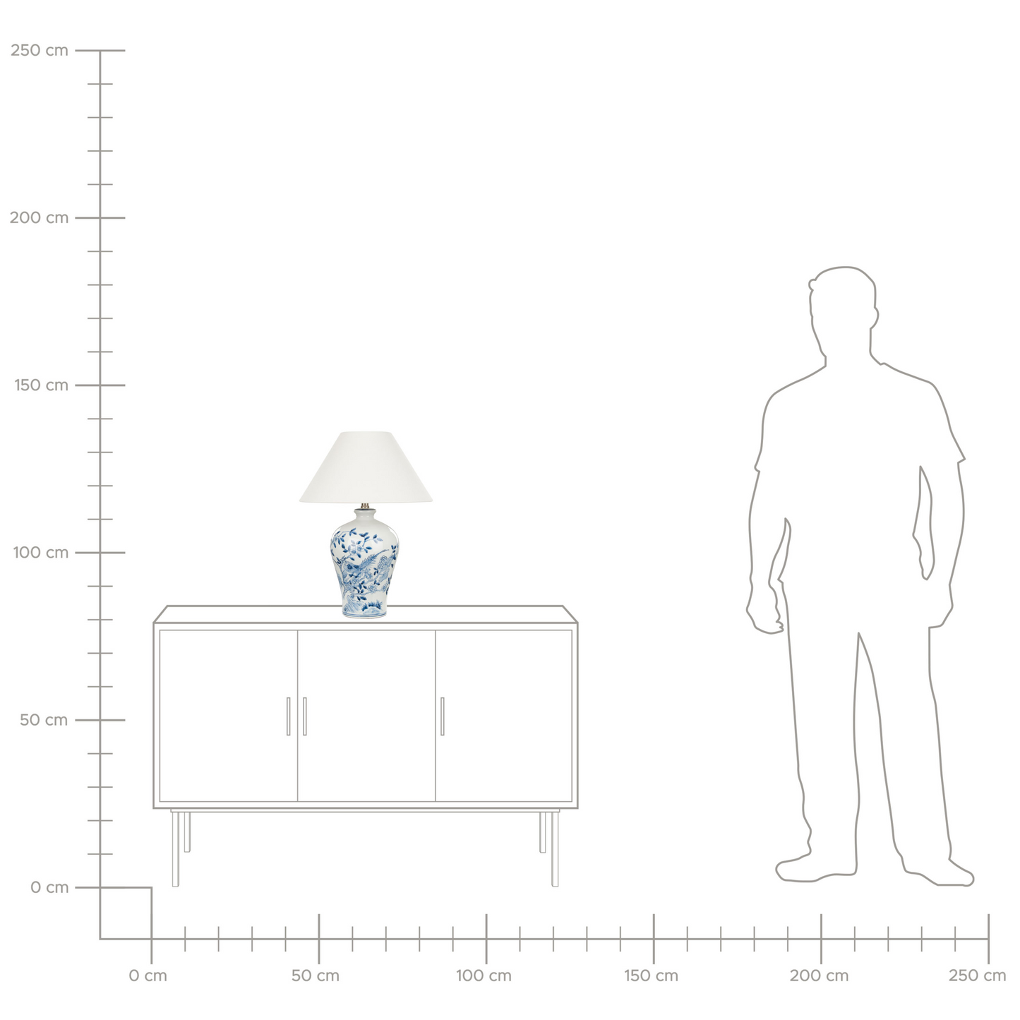 Bedside Table Lamp With White And Blue Porcelain Base And Linen Drum Shade 55cm Modern