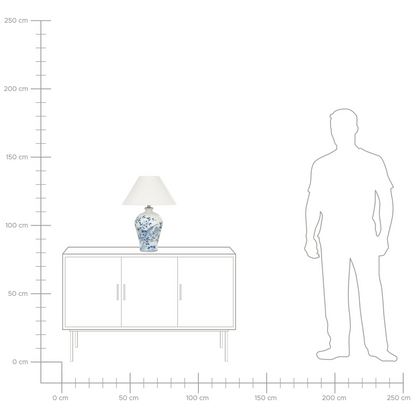 Bedside Table Lamp With White And Blue Porcelain Base And Linen Drum Shade 55cm Modern