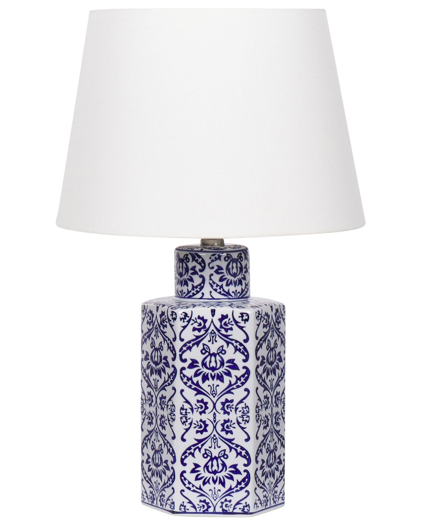 Bedside Table Lamp White Blue Porcelain Base Linen Drum Shade 53cm Modern