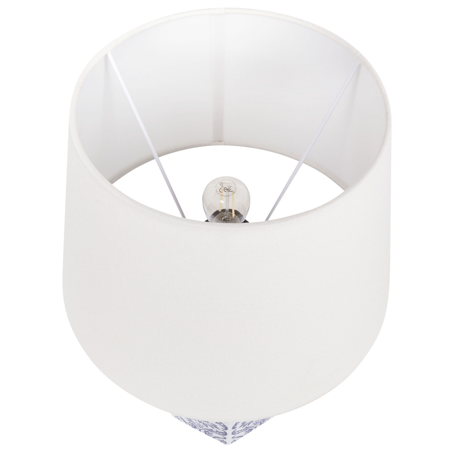 Bedside Table Lamp White Blue Porcelain Base Linen Drum Shade 53cm Modern
