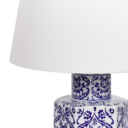 Bedside Table Lamp White Blue Porcelain Base Linen Drum Shade 53cm Modern