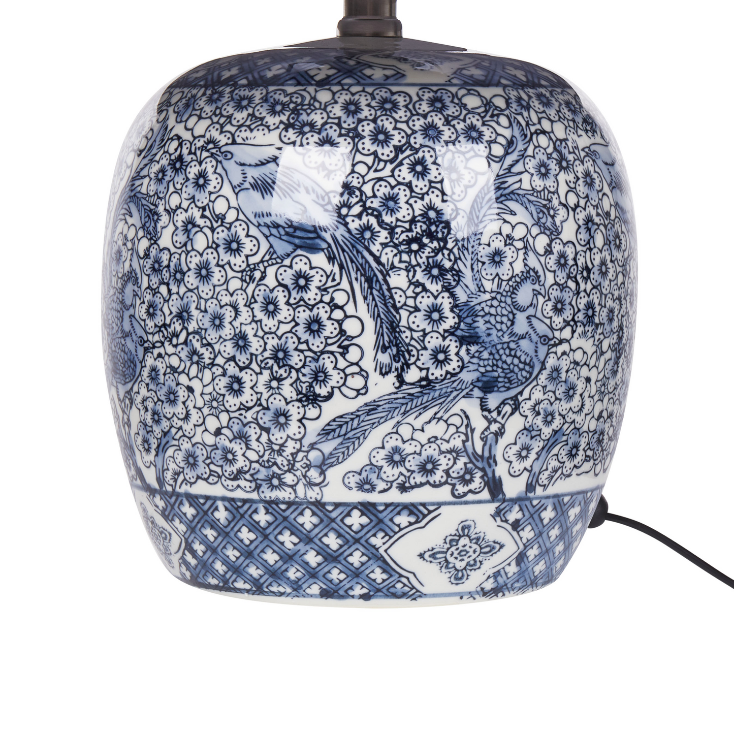 Bluehaven Blue White Porcelain Bedside Lamp With Brown Linen 53cm