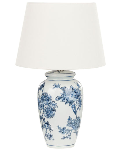Porcelain Table Lamp Linen Shade Drum 54cm White Blue