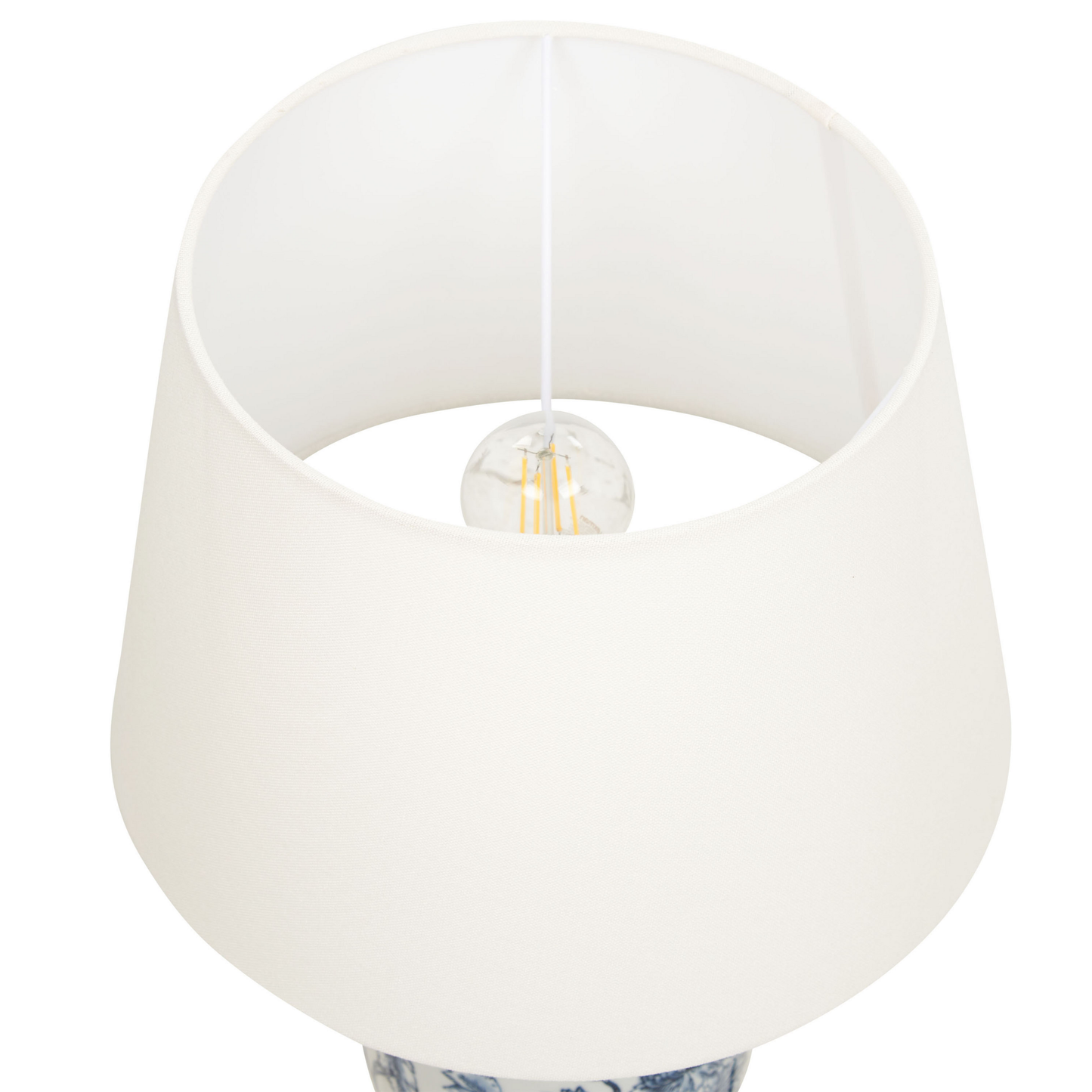 Porcelain Table Lamp Linen Shade Drum 54cm White Blue
