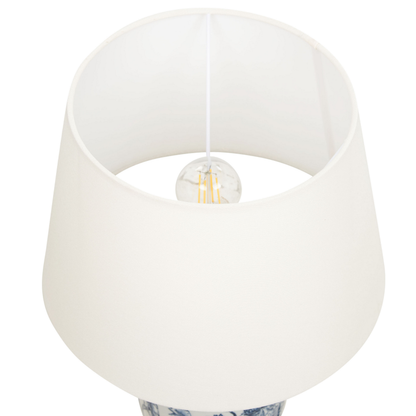 Porcelain Table Lamp Linen Shade Drum 54cm White Blue