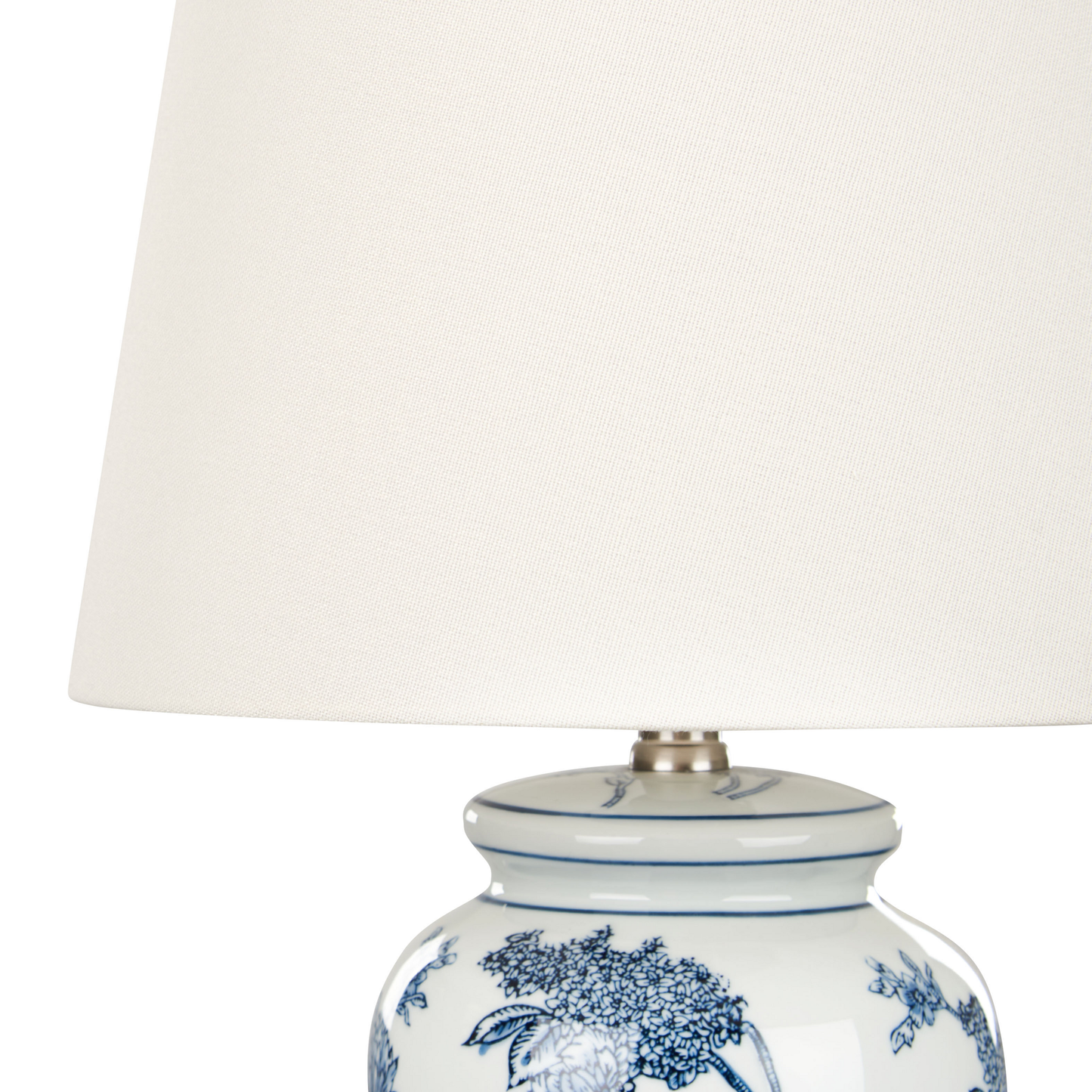 Porcelain Table Lamp Linen Shade Drum 54cm White Blue