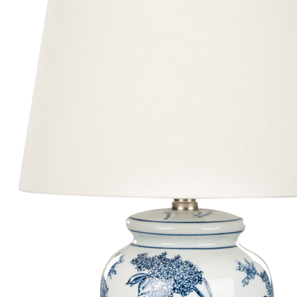 Porcelain Table Lamp Linen Shade Drum 54cm White Blue