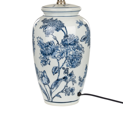 Porcelain Table Lamp Linen Shade Drum 54cm White Blue