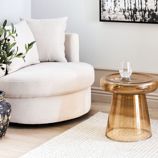 Side Table Golden Brown Glass 39cm Diameter Accent End Table For Decor