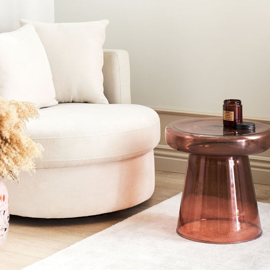 Red Glass Side Table 39cm Diameter Tinted Transparent Accent End Table For Living Room