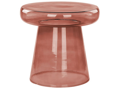Red Glass Side Table 39cm Diameter Tinted Transparent Accent End Table For Living Room