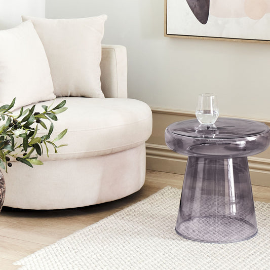 Home Tempered Glass Side Table 39cm Grey Tint Accent End Table For Modern Decor