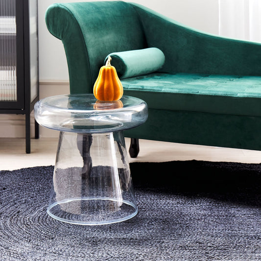 Home Transparent Glass Side Table 39cm Diameter Tinted Design For Modern Decor