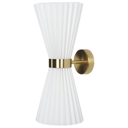Home Set Of 2 White Fabric Shade Wall Lamps With Brass Accents